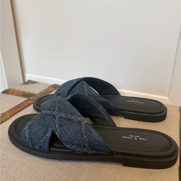 NWOB Rag & Bone Geo Cross-Strap Denim Sandals 37 retail $238 - Picture 3 of 6